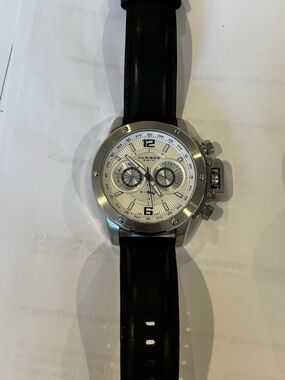 Akribos XXIV Silver Dial Chronograph with Black Leather Strap